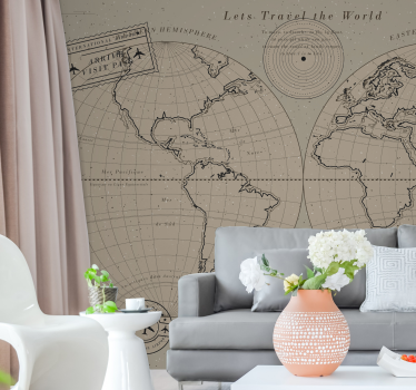 Papel pintado mapamundi mapa global vintage - TenVinilo