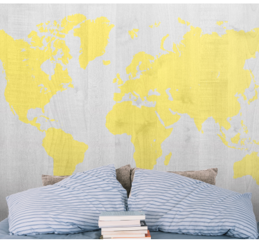 Papel pintado mapamundi mapa mundial amarillo - TenVinilo