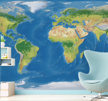 Papel pintado mapamundi mapa mundial detallado - TenVinilo