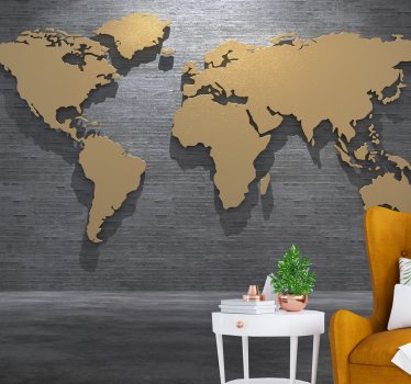 Papel pintado mapamundi mapa mundial dorado - TenVinilo
