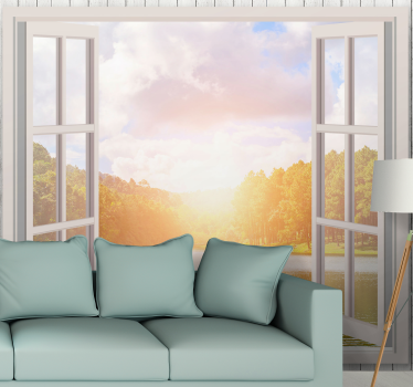 Papel pintado naturaleza amanecer sobre el lago - TenVinilo
