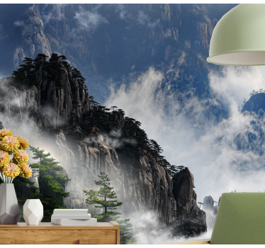 Papel pintado naturaleza escena de niebla montañosa - TenVinilo