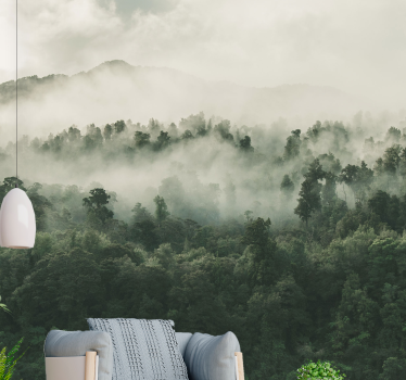Papel pintado naturaleza paisaje de bosque brumoso - TenVinilo