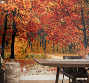 Papel pintado naturaleza sendero del bosque en otoño - TenVinilo