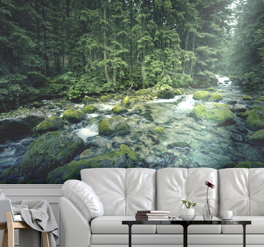Papel pintado paisaje arroyo del bosque tranquilo - TenVinilo