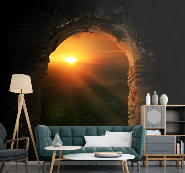 Papel pintado paisaje atardecer a través del arco - TenVinilo