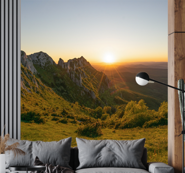 Papel pintado paisaje atardecer sobre montañas - TenVinilo