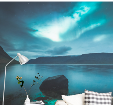 Papel pintado paisaje aurora sobre lago sereno - TenVinilo