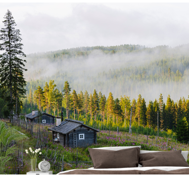Papel pintado paisaje bosque cubierto de niebla - TenVinilo