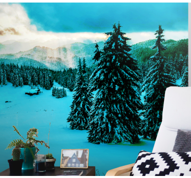 Papel pintado paisaje bosque de pinos nevados - TenVinilo