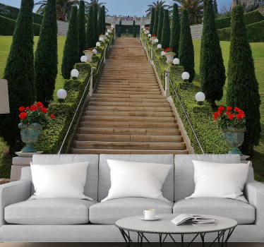 Papel pintado paisaje camino de jardín con escaleras - TenVinilo