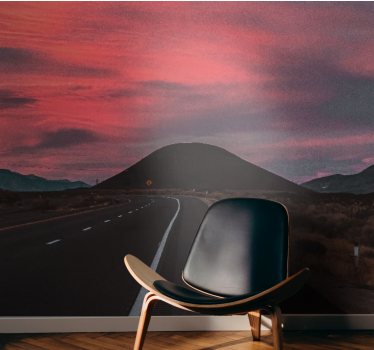 Papel pintado paisaje camino del atardecer en el desierto - TenVinilo