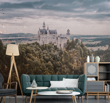 Papel pintado paisaje castillo en la montaña - TenVinilo