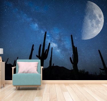 Papel pintado paisaje cielo nocturno de cactus - TenVinilo