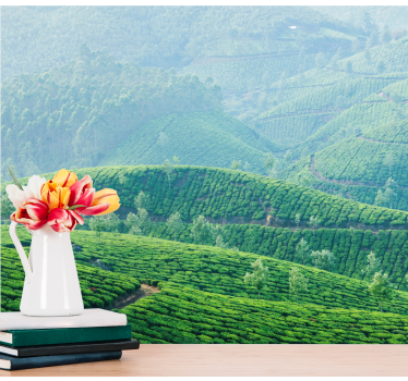 Papel pintado paisaje colinas de plantación de té - TenVinilo