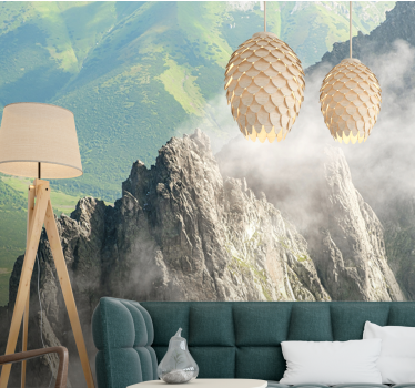 Papel pintado paisaje cordilleras verdes montañosas - TenVinilo