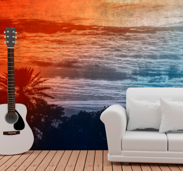 Papel pintado paisaje crepúsculo sobre las olas - TenVinilo