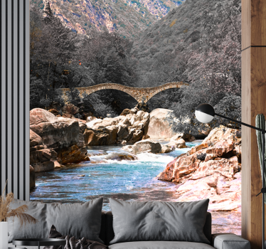 Papel pintado paisaje cruce de río tranquilo - TenVinilo