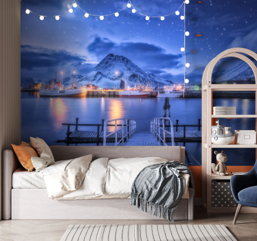 Papel pintado paisaje escena de puerto montañoso - TenVinilo