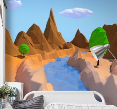 Papel pintado paisaje escena de río poligonal - TenVinilo