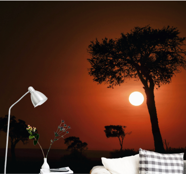 Papel pintado paisaje escena de silueta al atardecer - TenVinilo