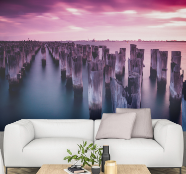 Papel pintado paisaje escena del atardecer en el muelle - TenVinilo