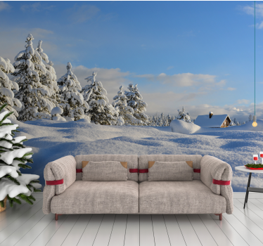 Papel pintado paisaje escena invernal nevada - TenVinilo