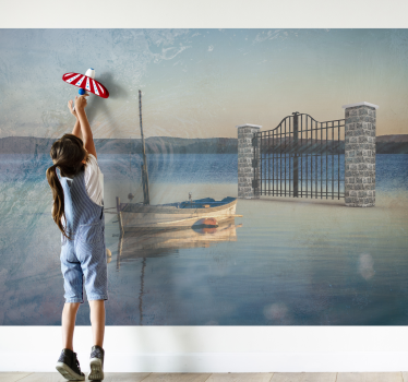 Papel pintado paisaje escena serena del lago - TenVinilo