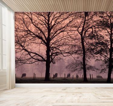 Papel pintado paisaje escenario forestal neblinoso - TenVinilo