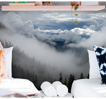Papel pintado paisaje escenario de bosque brumoso - TenVinilo