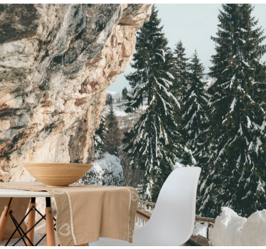 Papel pintado paisaje escenario de pinos invernales - TenVinilo