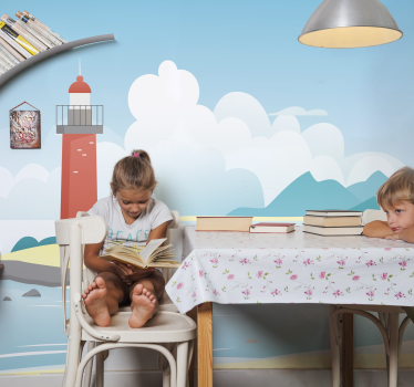 Papel pintado paisaje faro bajo las nubes - TenVinilo