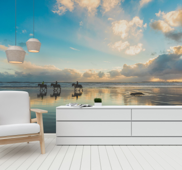 Papel pintado paisaje jinetes en la playa - TenVinilo