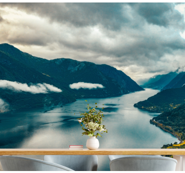 Papel pintado paisaje lago de montaña espejo - TenVinilo