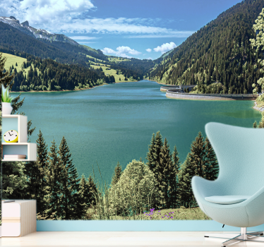 Papel pintado paisaje lago de montaña tranquilo - TenVinilo