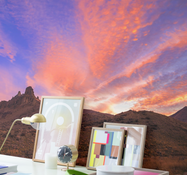Papel pintado paisaje montañas majestuosas al anochecer - TenVinilo