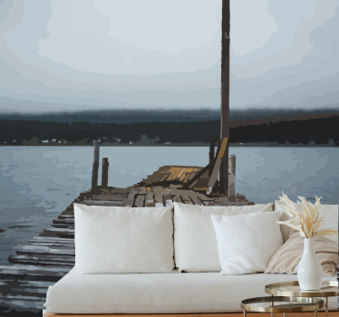 Papel pintado paisaje muelle del lago sereno - TenVinilo