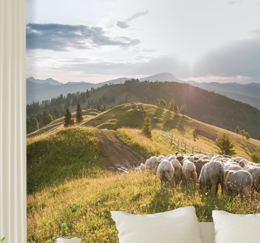 Papel pintado paisaje ovejas en la ladera - TenVinilo