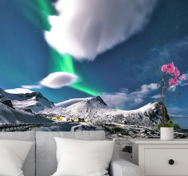 Papel pintado paisaje perspectiva de aurora boreal - TenVinilo