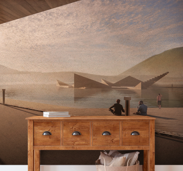Papel pintado paisaje perspectiva de lago tranquilo - TenVinilo
