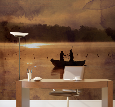 Papel pintado paisaje pescando al amanecer - TenVinilo