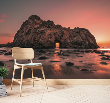 Papel pintado paisaje puesta de sol en la costa rocosa - TenVinilo