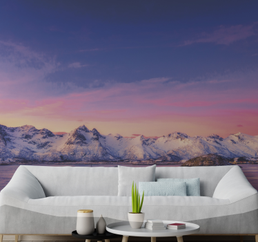 Papel pintado paisaje puesta de sol en la montaña nevada - TenVinilo