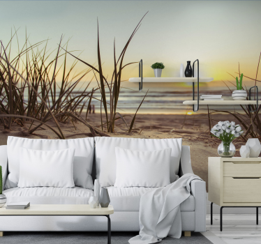 Papel pintado paisaje puesta de sol serena en la playa - TenVinilo