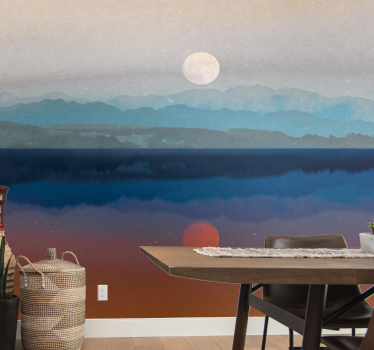 Papel pintado paisaje reflejo de atardecer en montaña - TenVinilo