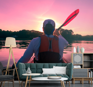 Papel pintado paisaje reflejo del atardecer kayakista - TenVinilo