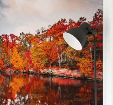 Papel pintado paisaje reflejo del bosque en otoño - TenVinilo