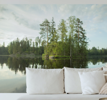 Papel pintado paisaje reflejo del bosque sereno - TenVinilo