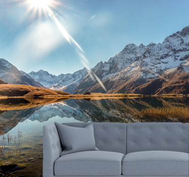 Papel pintado paisaje reflejo del lago de montaña - TenVinilo