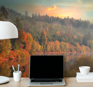 Papel pintado paisaje reflejo sereno de otoño - TenVinilo